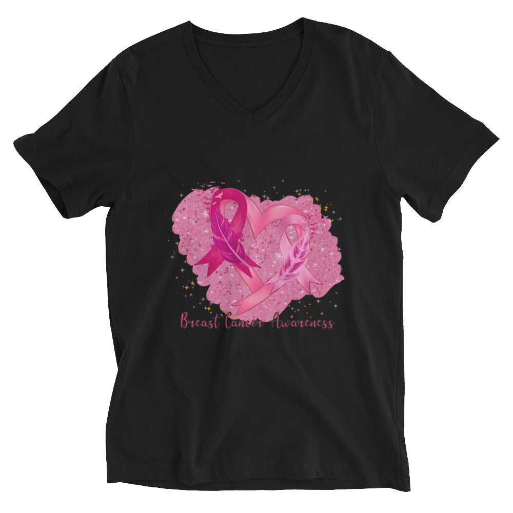 Pink Ribbon Heart V-Neck T-Shirt - Sport Finesse