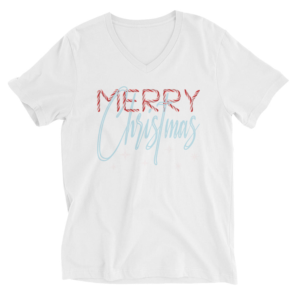 Candy Christmas V-Neck T-Shirt - White / XS - Sport Finesse