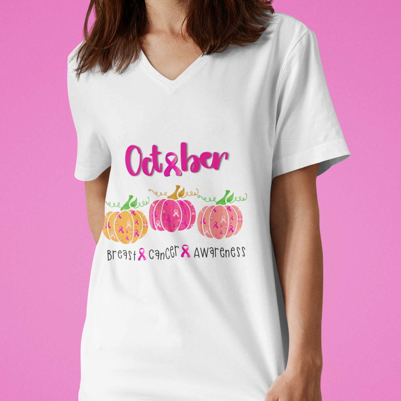 October Breast Cancer Awareness V-Neck T-Shirt - XS - Sport Finesse