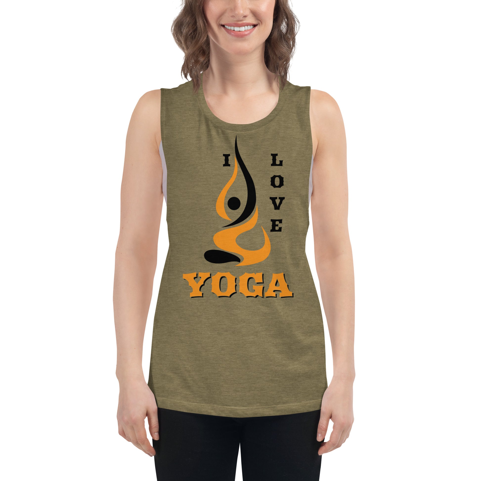 I Love Yoga Muscle Tank - Heather Olive / S - Sport Finesse