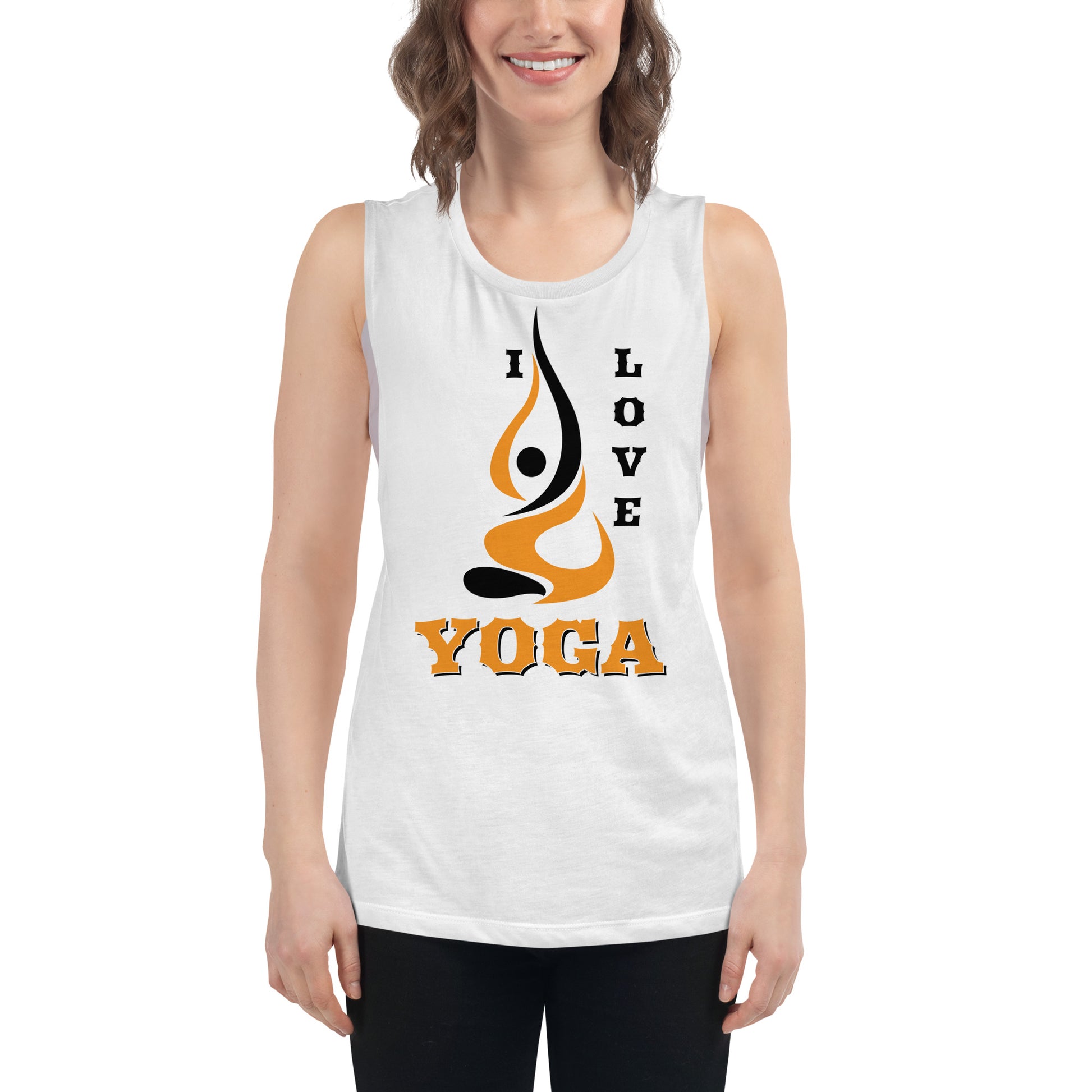 I Love Yoga Muscle Tank - White / S - Sport Finesse