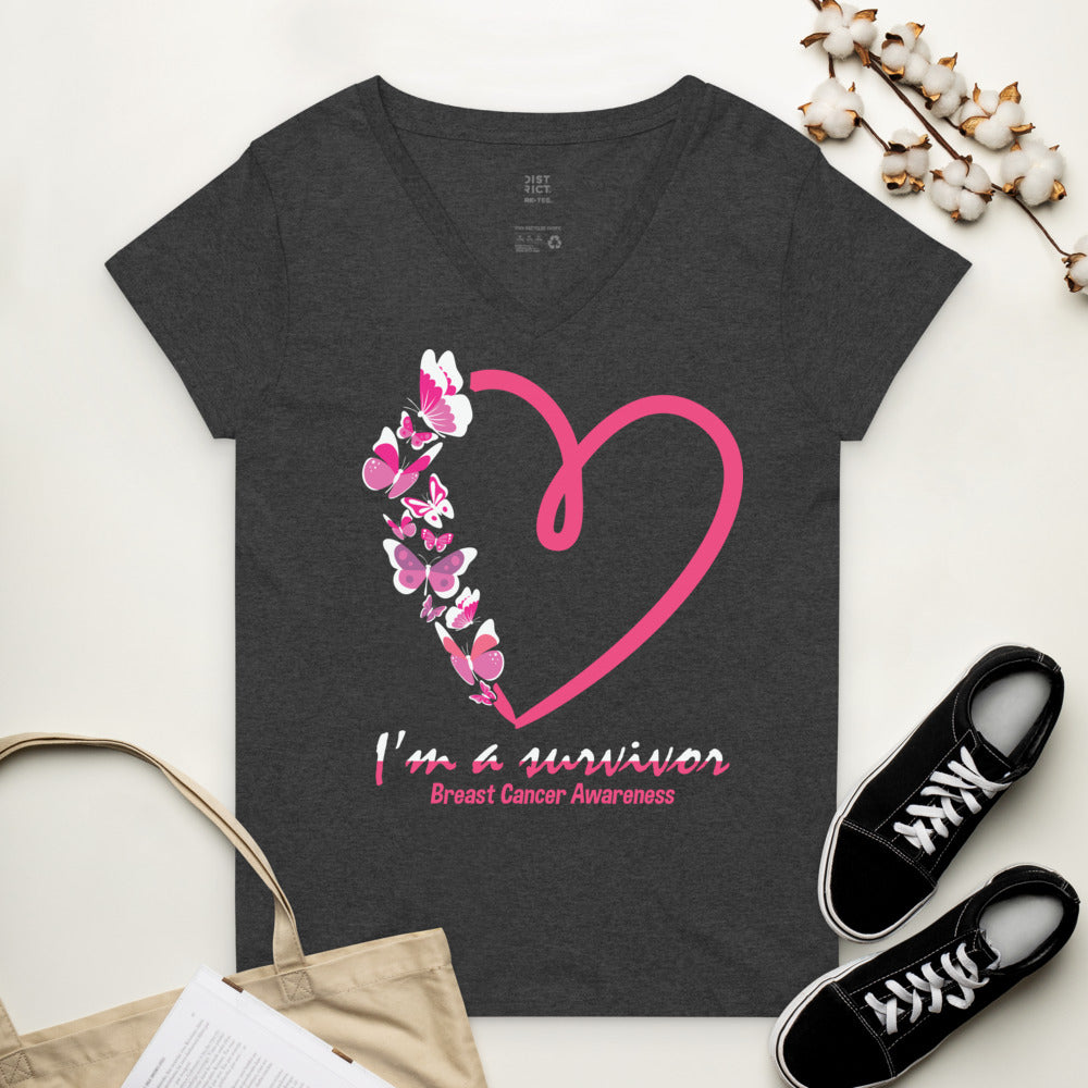 Cancer Survivor Women’s v-neck t-shirt - Charcoal Heather / S - Sport Finesse