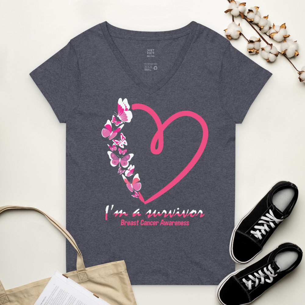 Cancer Survivor Women’s v-neck t-shirt - Heathered Navy / S - Sport Finesse