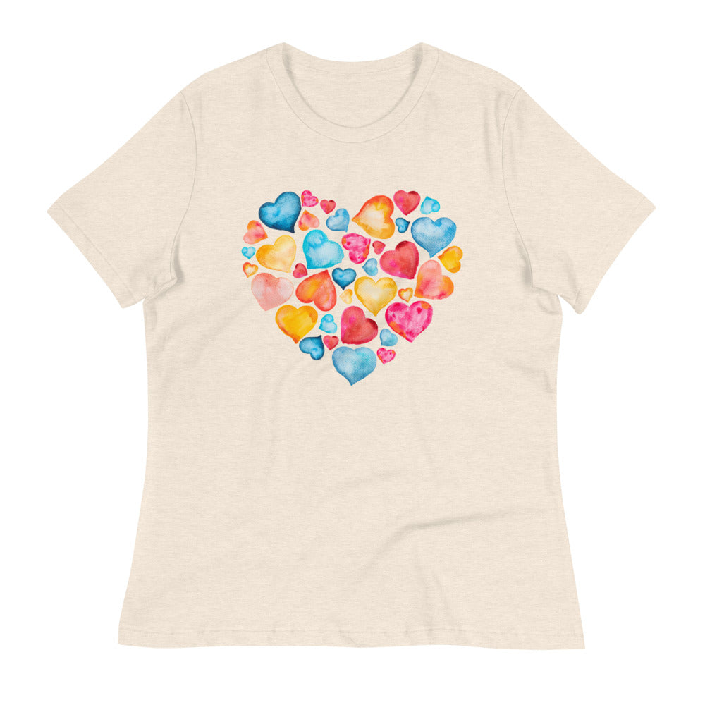 Watercolor Hearts Women's Relaxed T-Shirt - Heather Prism Natural / S - Sport Finesse