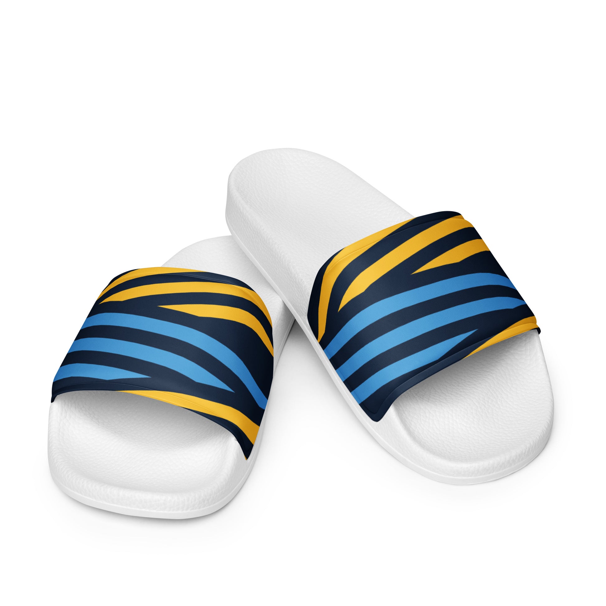 Blue and Yellow Stripes Women's slides - White / 5.5 - Sport Finesse