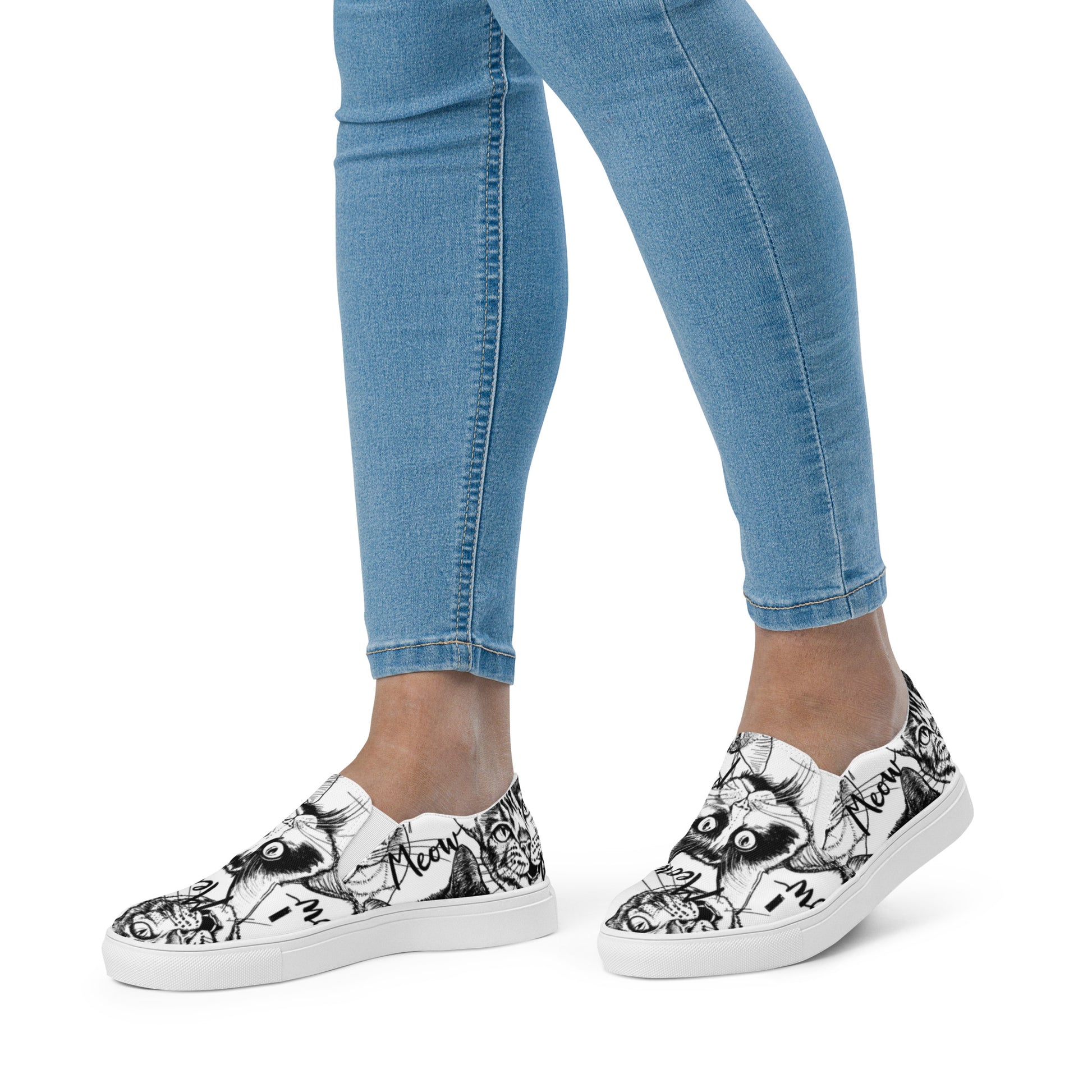 Meow Cat print Women’s slip-on shoes - Sport Finesse